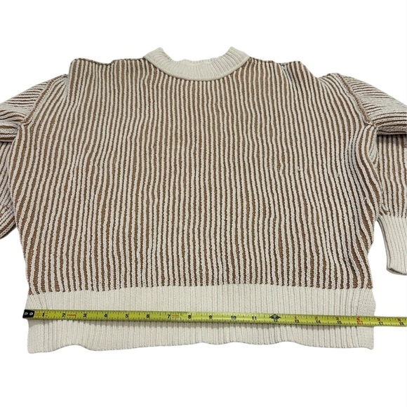 NWOT Aerie Brown and White Chunky Knit Crewneck Sweater Oversized XXS - Picture 6 of 7